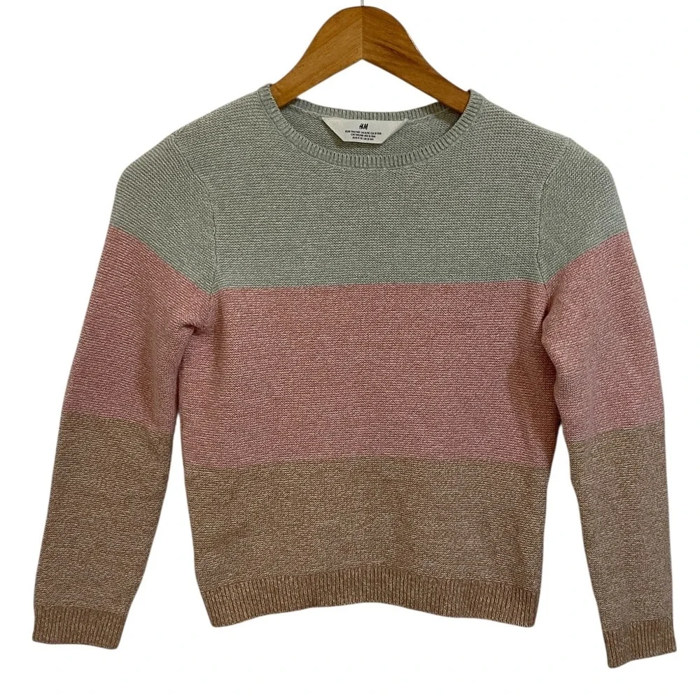 HM Kids Girls Colorblock Cotton Knit‎ Sweater Preppy Soft Girl CottageSize 8-10Y